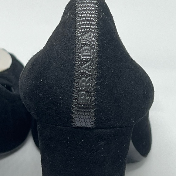 PRADA BLACK SUEDE LEATHER SILVER BUCKLE CHUNKY HEELS EU 41 AU 10 DESIGNER CHIC - Picture 8 of 16